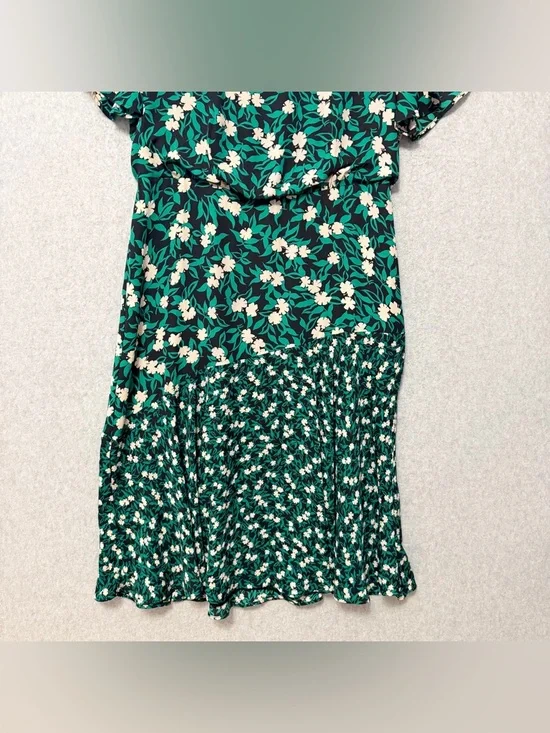 Ann Taylor Mixed Floral Flare Dress NWT Size 10 Green Blouson Short Sleeve Midi - Picture 5 of 10